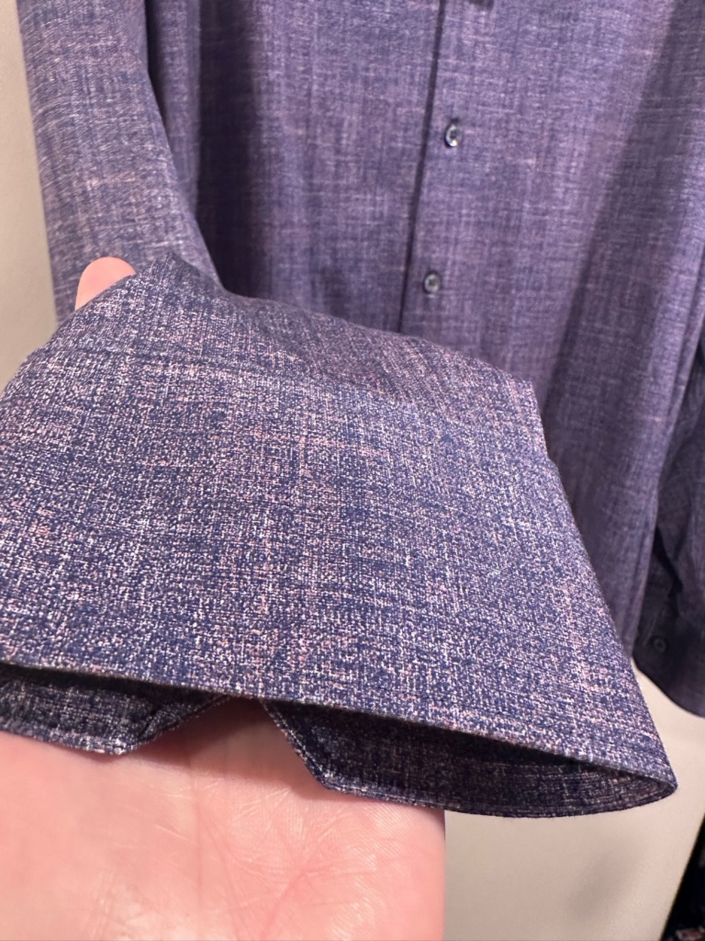 Bugatchi Men’s James Chambray OoohCotton Shirt Mocha XXL Heather Purple NWT - Picture 6 of 16